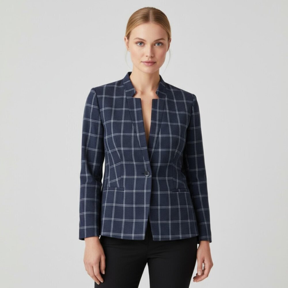 Banana Republic Navy Windowpane Open-Front Blazer Size 6